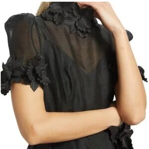 Zimmermann Black Floral Applique Sheer Bodice Dress